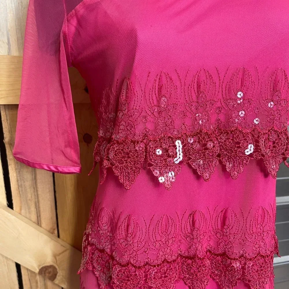 Badgley Mischka American Glamour Sequin Pink Dress Sexy Formal Womens Small